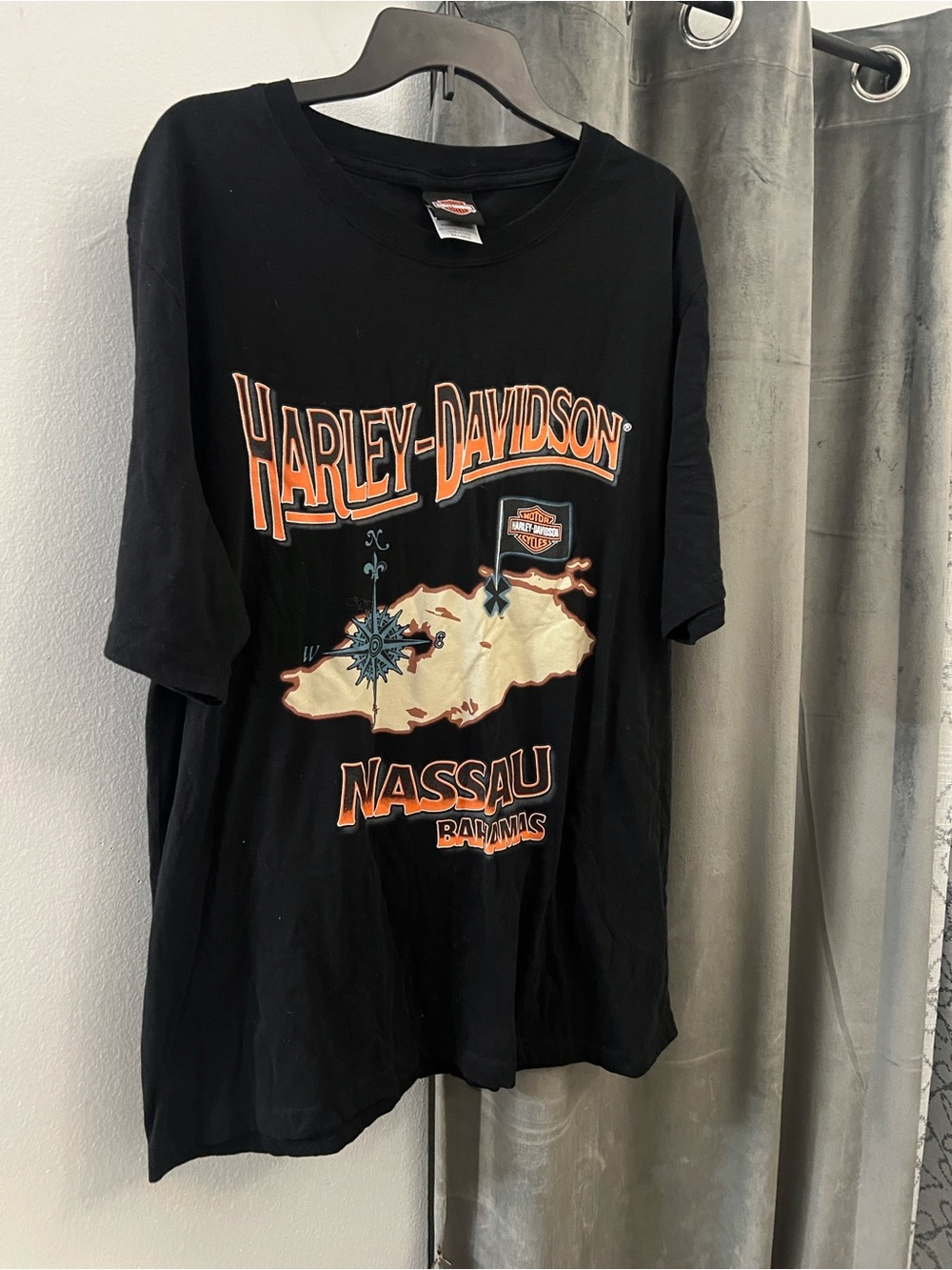 Harley-Davidson Black Nassau Bahamas Graphic Tee with Orange and Cream Print
